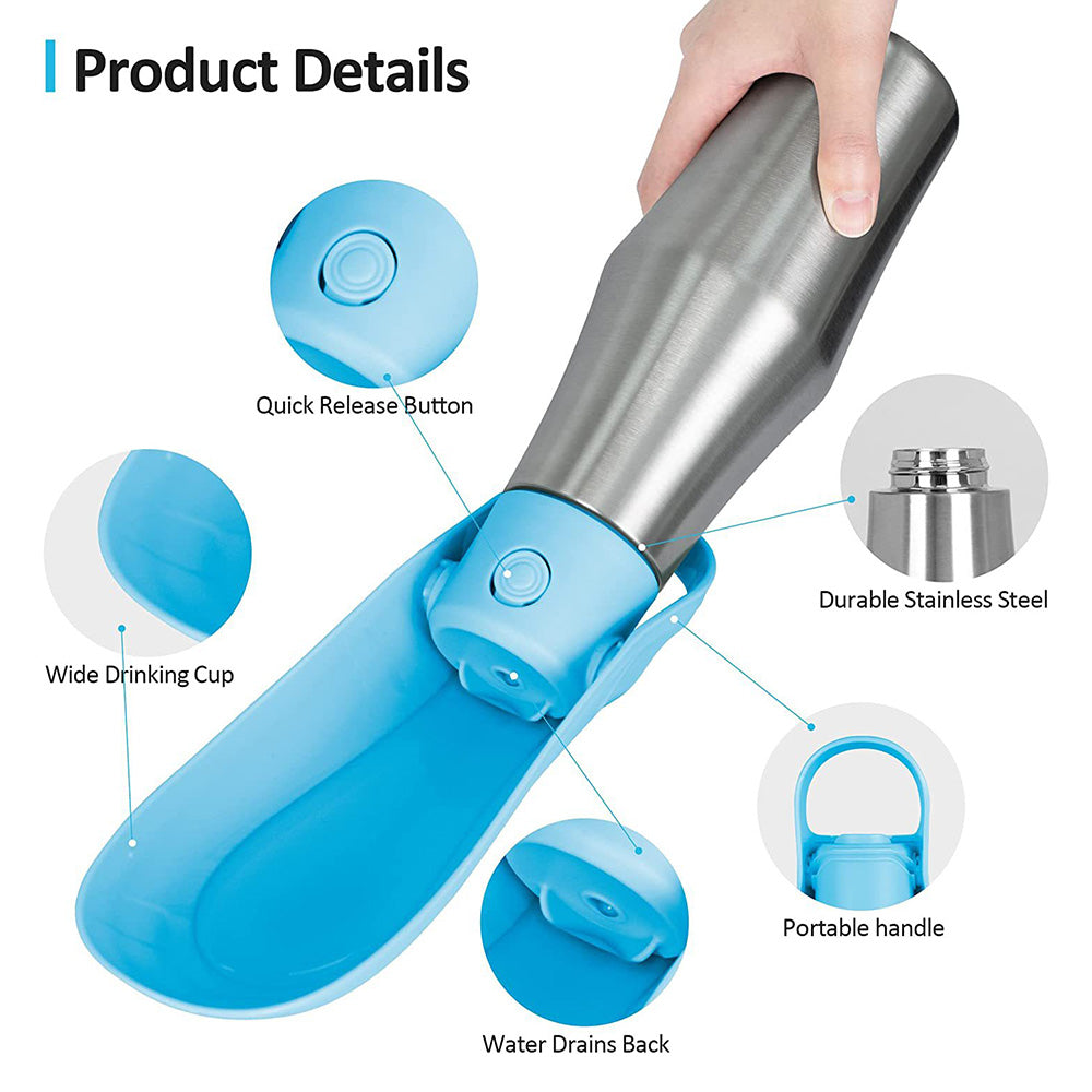 Pet Dog Outdoor Water Bottle Travel Stainless Steel Water Cup Portable Drinking Kettle ST (BPA Free, No FDA Certificate)