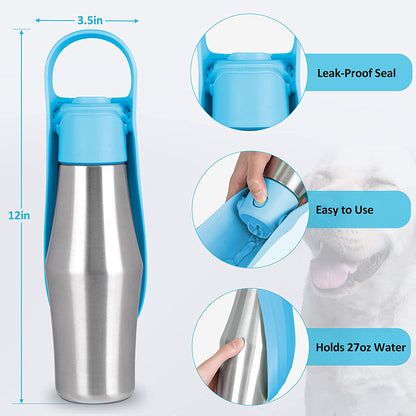 Pet Dog Outdoor Water Bottle Travel Stainless Steel Water Cup Portable Drinking Kettle ST (BPA Free, No FDA Certificate)