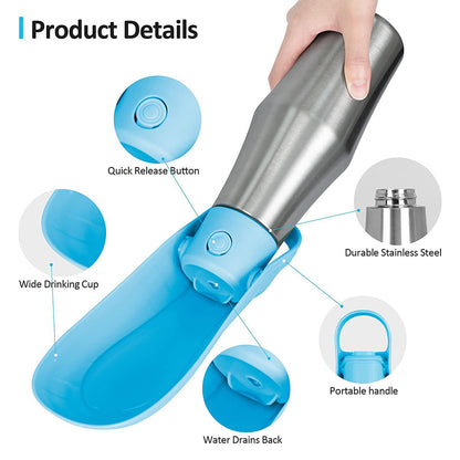 Pet Dog Outdoor Water Bottle Travel Stainless Steel Water Cup Portable Drinking Kettle ST (BPA Free, No FDA Certificate)