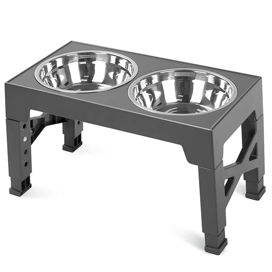 Pet Dog Puppy Bowl Raised 4 Adjustable Heights Stainless Steel Bowl + ABS Rack Holder Stand (BPA-Free, No FDA Certified)