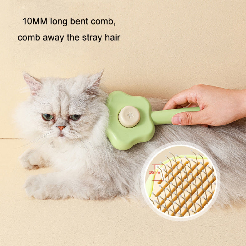 Star Shape Dog Cat Grooming Brush Pet Floating Hair Removal Massage Needle Comb with Self Cleaning Button