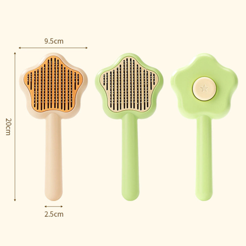 Star Shape Dog Cat Grooming Brush Pet Floating Hair Removal Massage Needle Comb with Self Cleaning Button