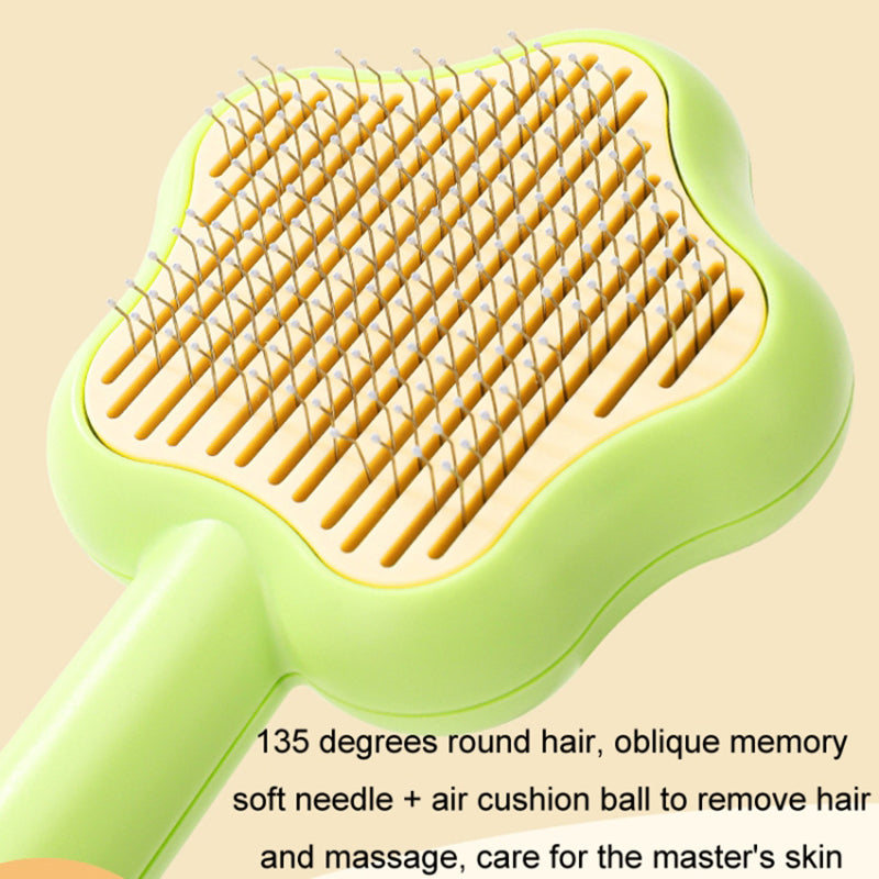 Star Shape Dog Cat Grooming Brush Pet Floating Hair Removal Massage Needle Comb with Self Cleaning Button