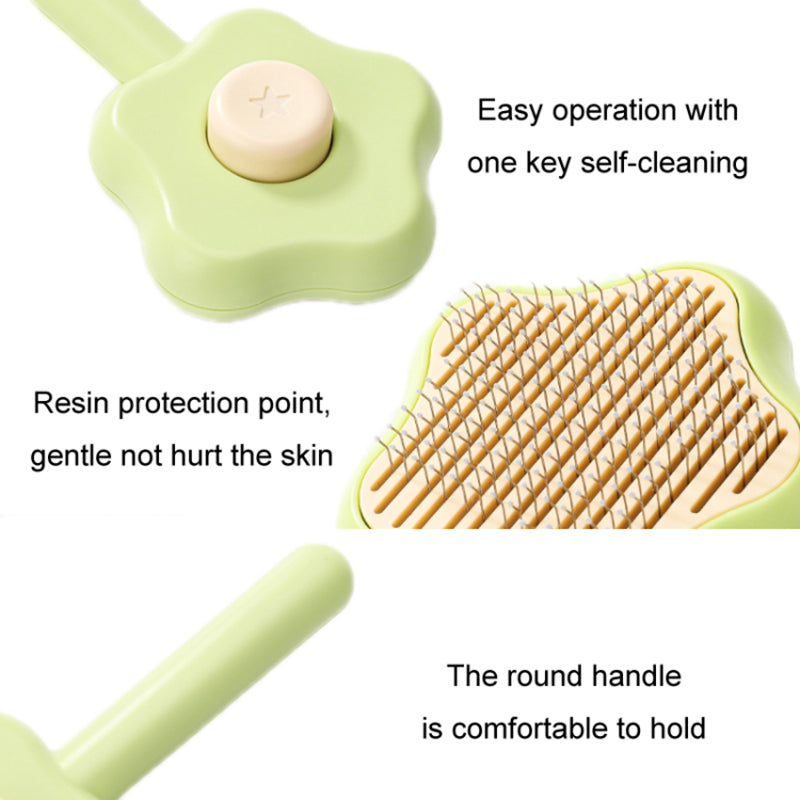 Star Shape Dog Cat Grooming Brush Pet Floating Hair Removal Massage Needle Comb with Self Cleaning Button