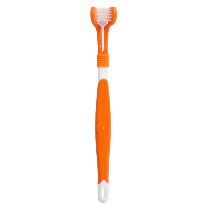 HISTOTREE Pet Dog Cat 3-Head Toothbrush Plastic+Nylon Oral Care Teeth Cleaning Tool (BPA-Free, No FDA Certified)