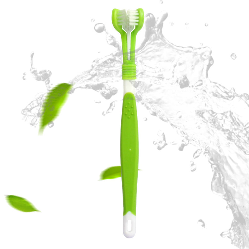 HISTOTREE Pet Dog Cat 3-Head Toothbrush Plastic+Nylon Oral Care Teeth Cleaning Tool (BPA-Free, No FDA Certified)