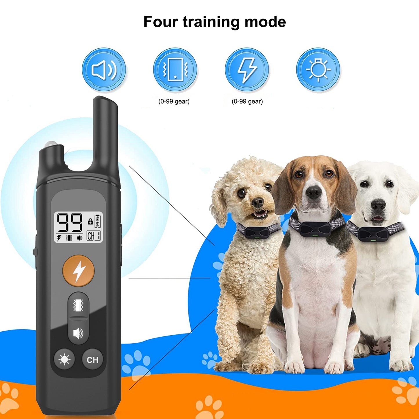 Electric Dog Training Collar Rechargeable IP67 Waterproof Electric Shock Collar for Dogs