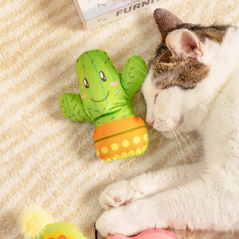 Cute Cartoon Plush Cat Toy Boredom Relief Pet Cat Chewing Toy with Catnip