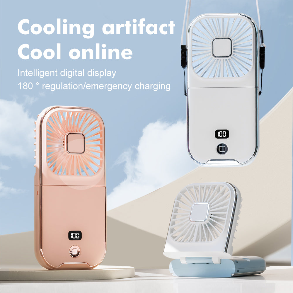 F30 Pro Digital Display Pocket Mini Fan Neck Mounted Handheld 3-Speed Folding Fan with Power Bank Function