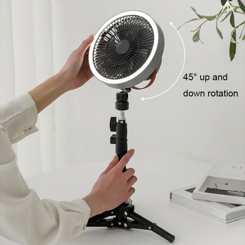 ZK-01 3 Gears Automatic Shaking Head Outdoor Camping Fan with Tripod and LED Light