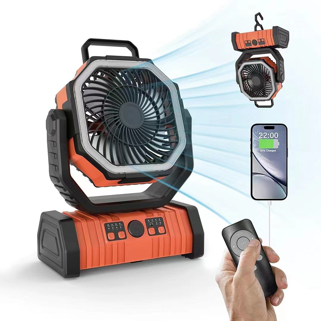 Outdoor Camping Fan with Lights Remote Control Dual Hooks Portable 9000mAh Power Bank Cooling Fan