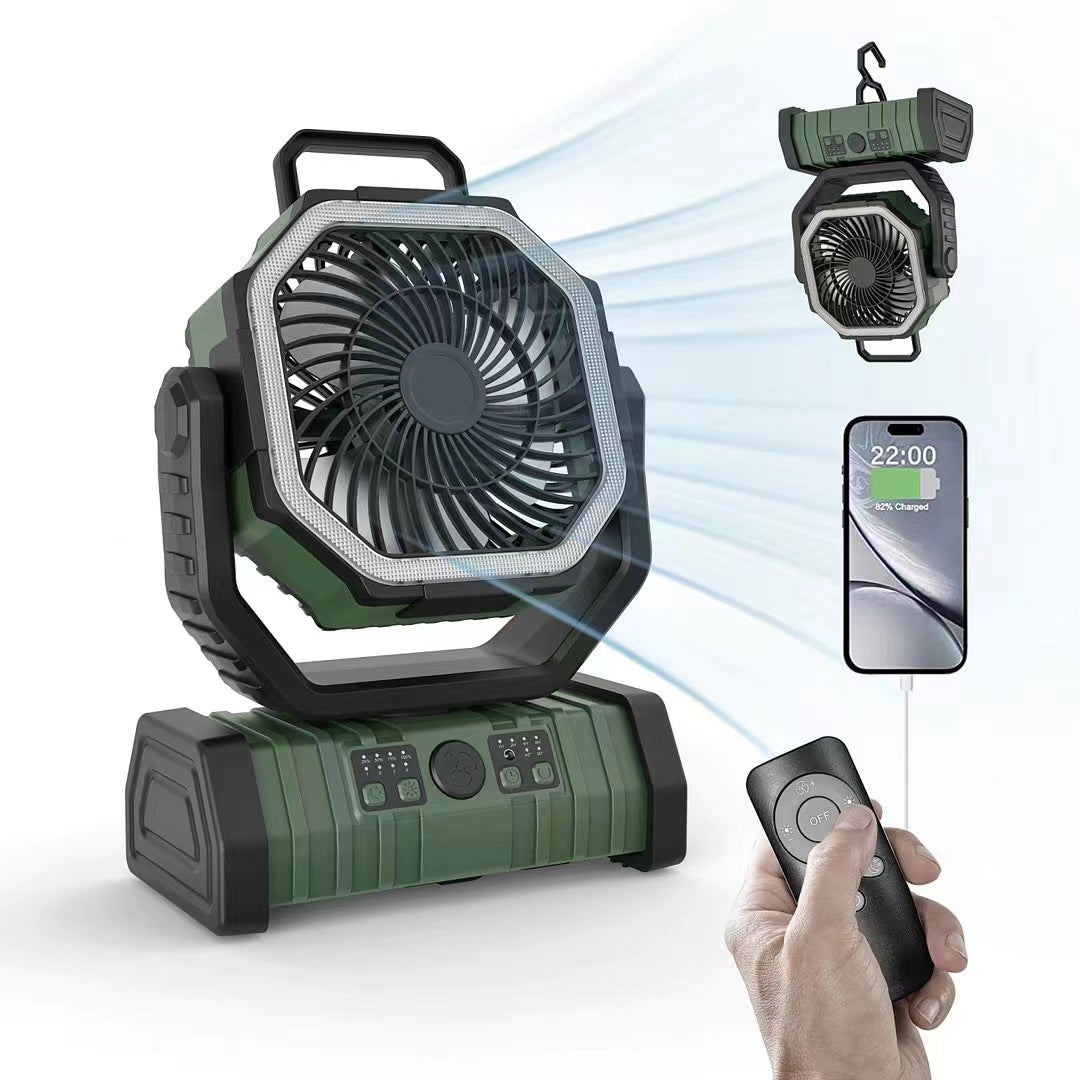 Outdoor Camping Fan with Lights Remote Control Dual Hooks Portable 9000mAh Power Bank Cooling Fan