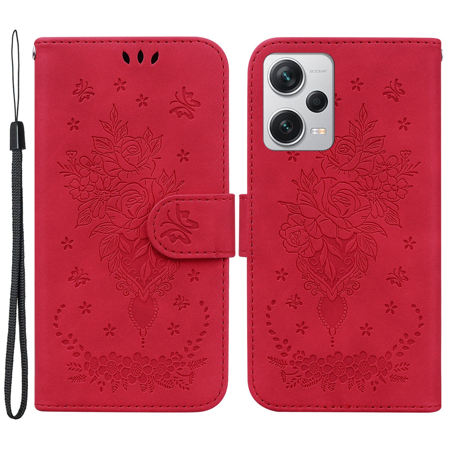 Leather Case for Xiaomi Redmi Note 12 Pro+ 5G Rose Butterfly Imprinted Stand Phone Wallet Cover