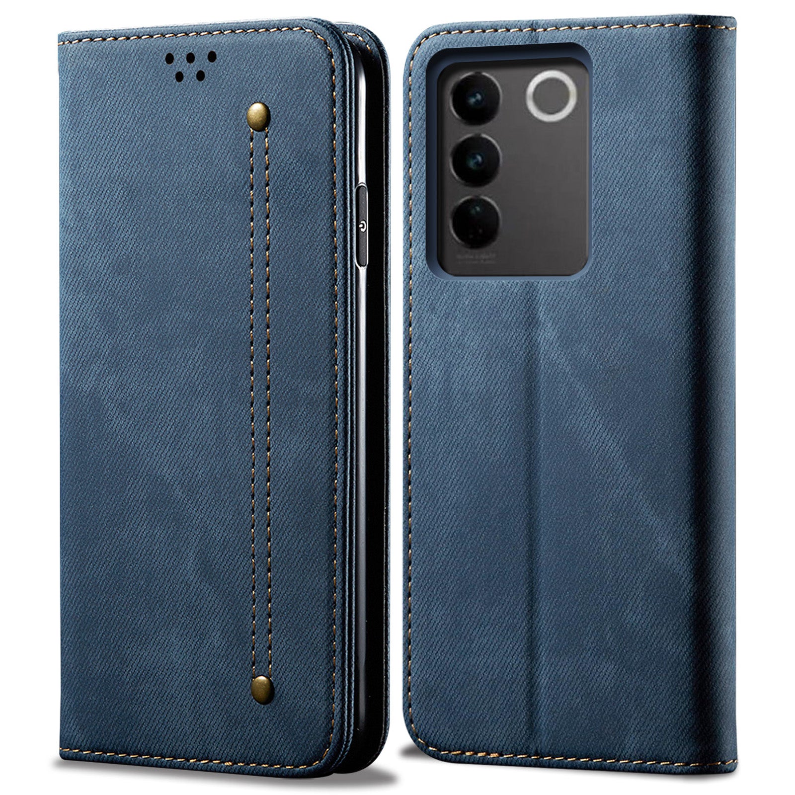 For vivo V27 5G PU Leather Flip Phone Case Jeans Cloth Texture Stand TPU Inner Shell Wallet