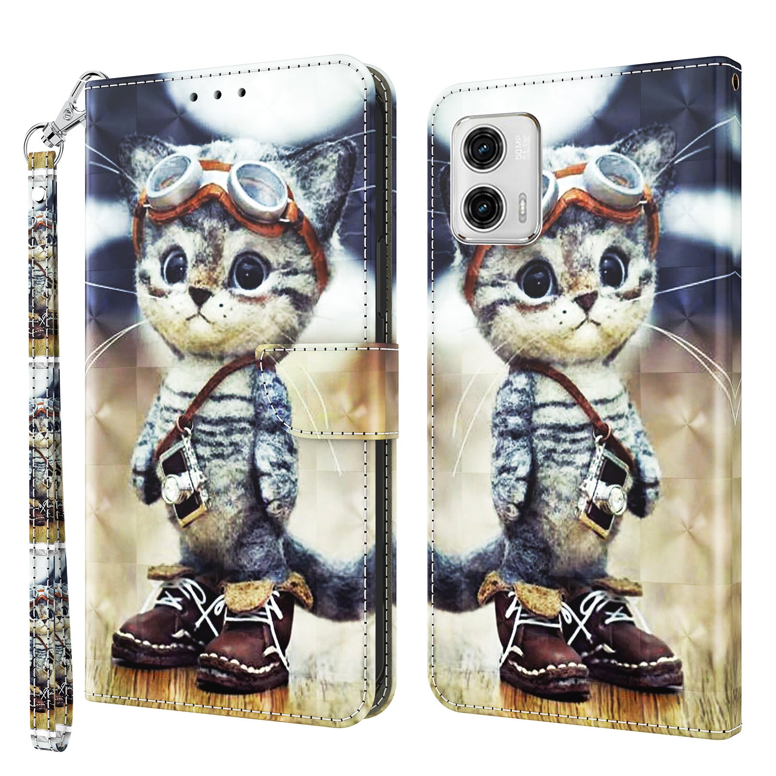 For Motorola Moto G73 5G PU Leather Flip Stand Phone Case 3D Pattern Printing Wallet Shell