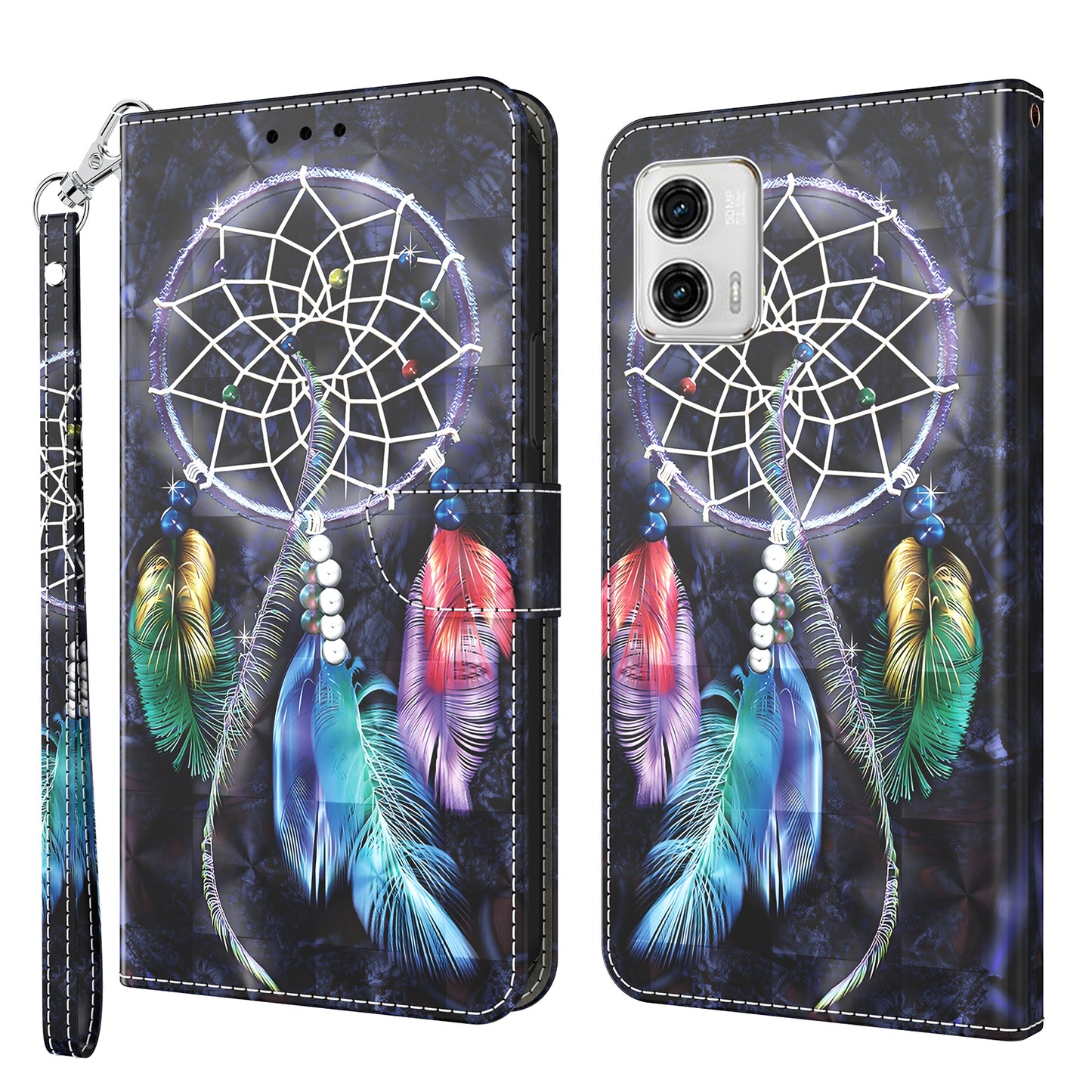 For Motorola Moto G73 5G PU Leather Flip Stand Phone Case 3D Pattern Printing Wallet Shell