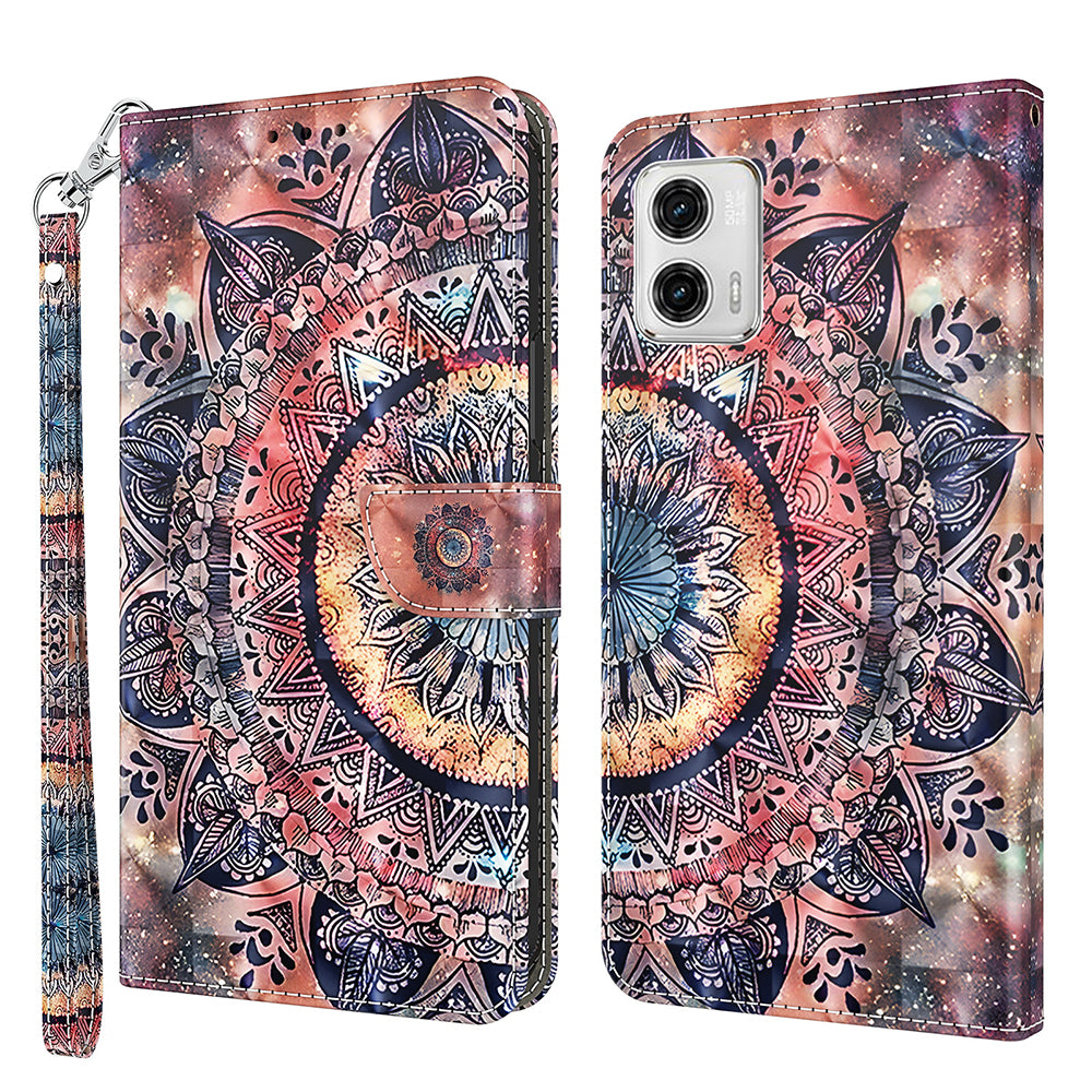 For Motorola Moto G73 5G PU Leather Flip Stand Phone Case 3D Pattern Printing Wallet Shell