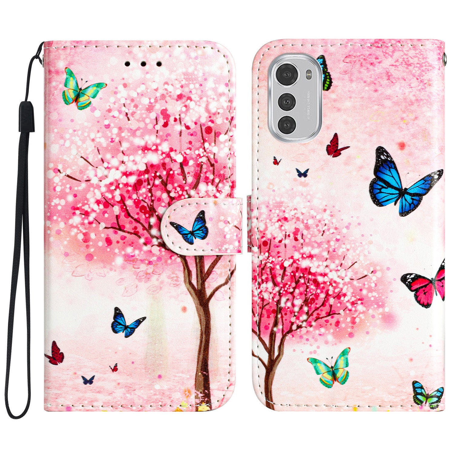 Wallet Phone Case for Motorola Moto E32 4G PU Leather Folio Flip Cover Pattern Printing Phone Case