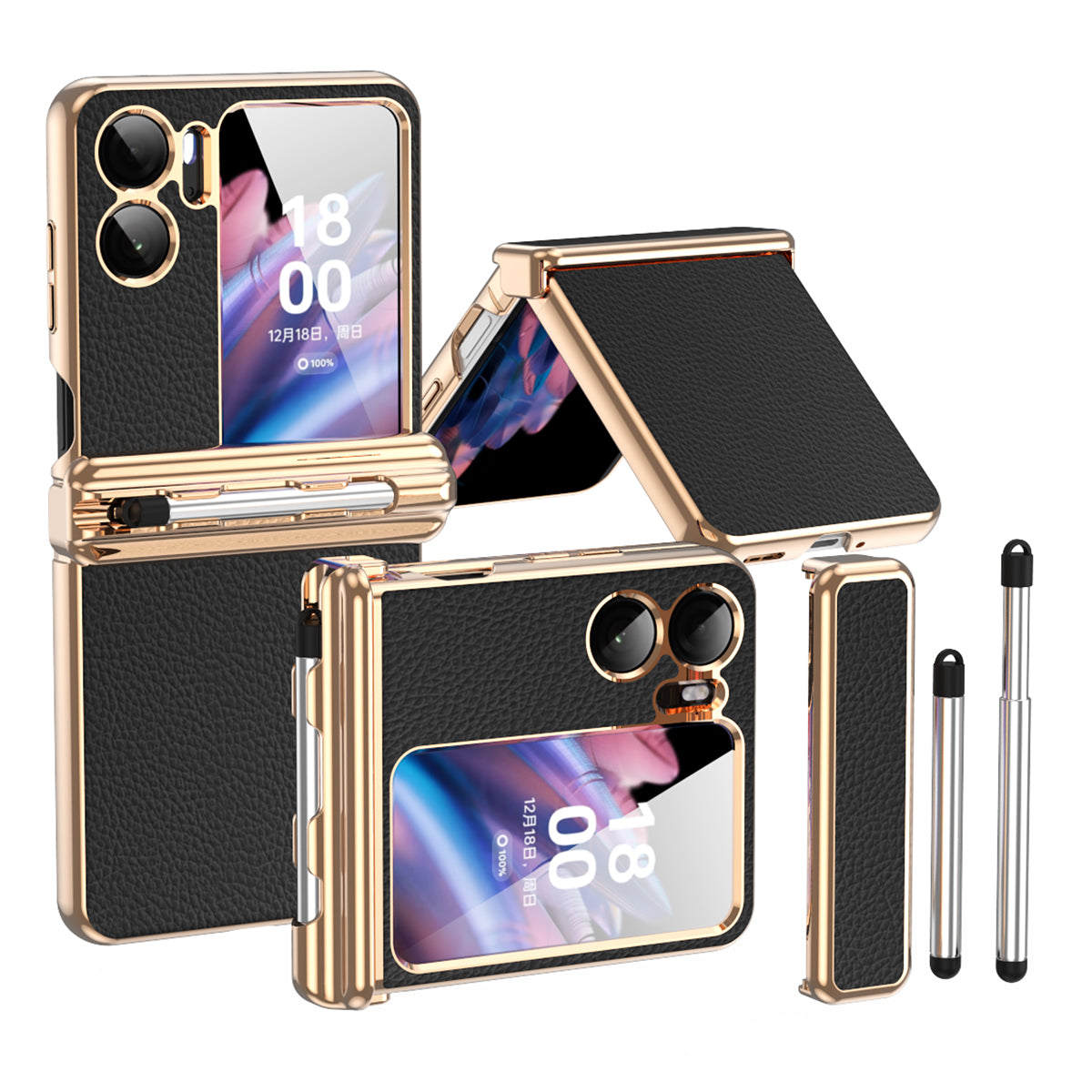 For Oppo Find N2 Flip 5G Hinge Protection Phone Case PU Leather+PC Folding Cover with Pen