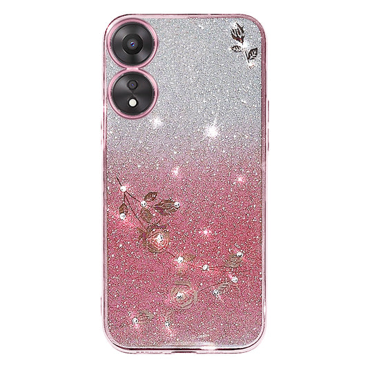 Rhinestone Decor Phone Cover for Oppo A58 5G , Gradient Glitter Flower Pattern TPU Phone Case