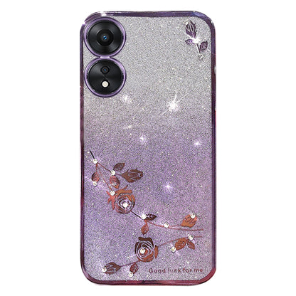 Rhinestone Decor Phone Cover for Oppo A58 5G , Gradient Glitter Flower Pattern TPU Phone Case