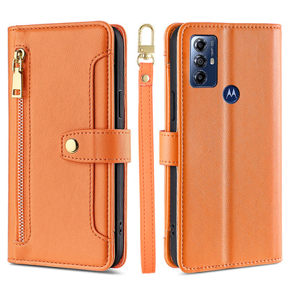 For Motorola Moto G Play (2023) 4G Zipper Pocket Anti-drop Phone Case Folding Stand Leather Wallet Cover with 2 Straps