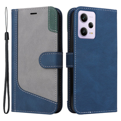 KT Leather Series-5 for Xiaomi Redmi Note 12 Pro 5G / Note 12 Pro Speed 5G / Poco X5 Pro 5G Leather Phone Wallet Case Tri-color Splicing Stand Cover with Strap