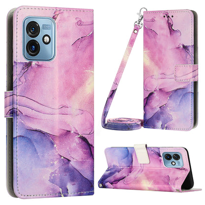 For Motorola Moto G 5G (2023) Marble Pattern Phone Case PU Leather Stand Wallet Cover with Shoulder Strap