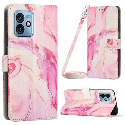 For Motorola Moto G 5G (2023) Marble Pattern Phone Case PU Leather Stand Wallet Cover with Shoulder Strap