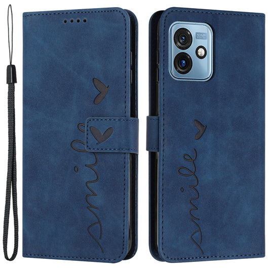 Phone Cover for Motorola Moto G 5G (2023) Imprinted Heart Shape Stand Wallet Phone Leather Case with Strap