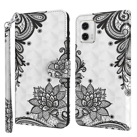 For Motorola Moto G73 5G PU Leather Wallet Case Stand 3D Pattern Printing Phone Cover with Strap