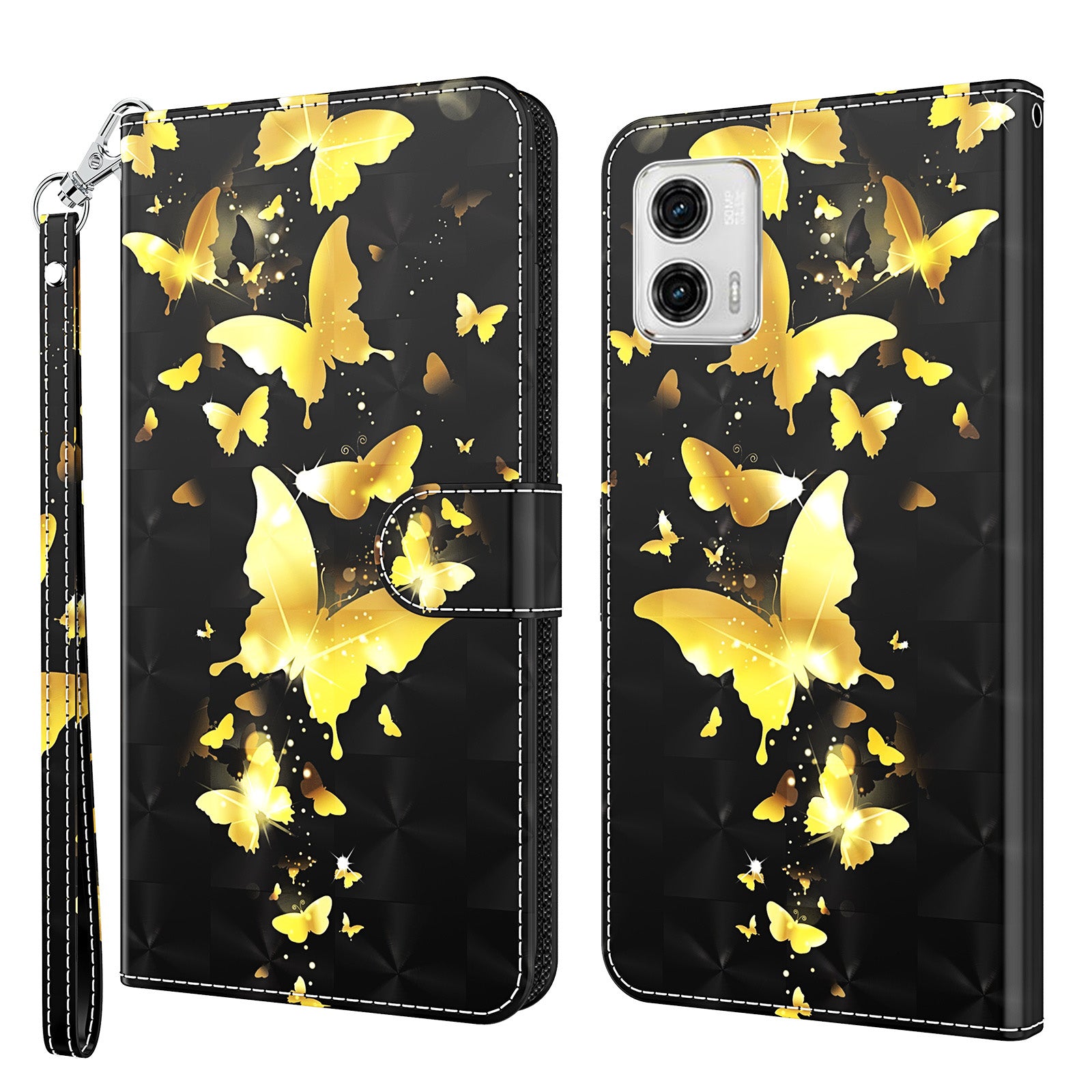 For Motorola Moto G73 5G PU Leather Wallet Case Stand 3D Pattern Printing Phone Cover with Strap