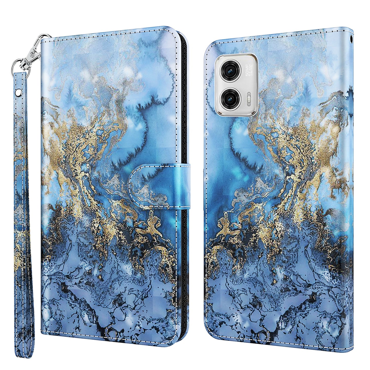 For Motorola Moto G73 5G PU Leather Wallet Case Stand 3D Pattern Printing Phone Cover with Strap