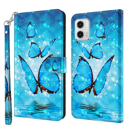 For Motorola Moto G73 5G PU Leather Wallet Case Stand 3D Pattern Printing Phone Cover with Strap