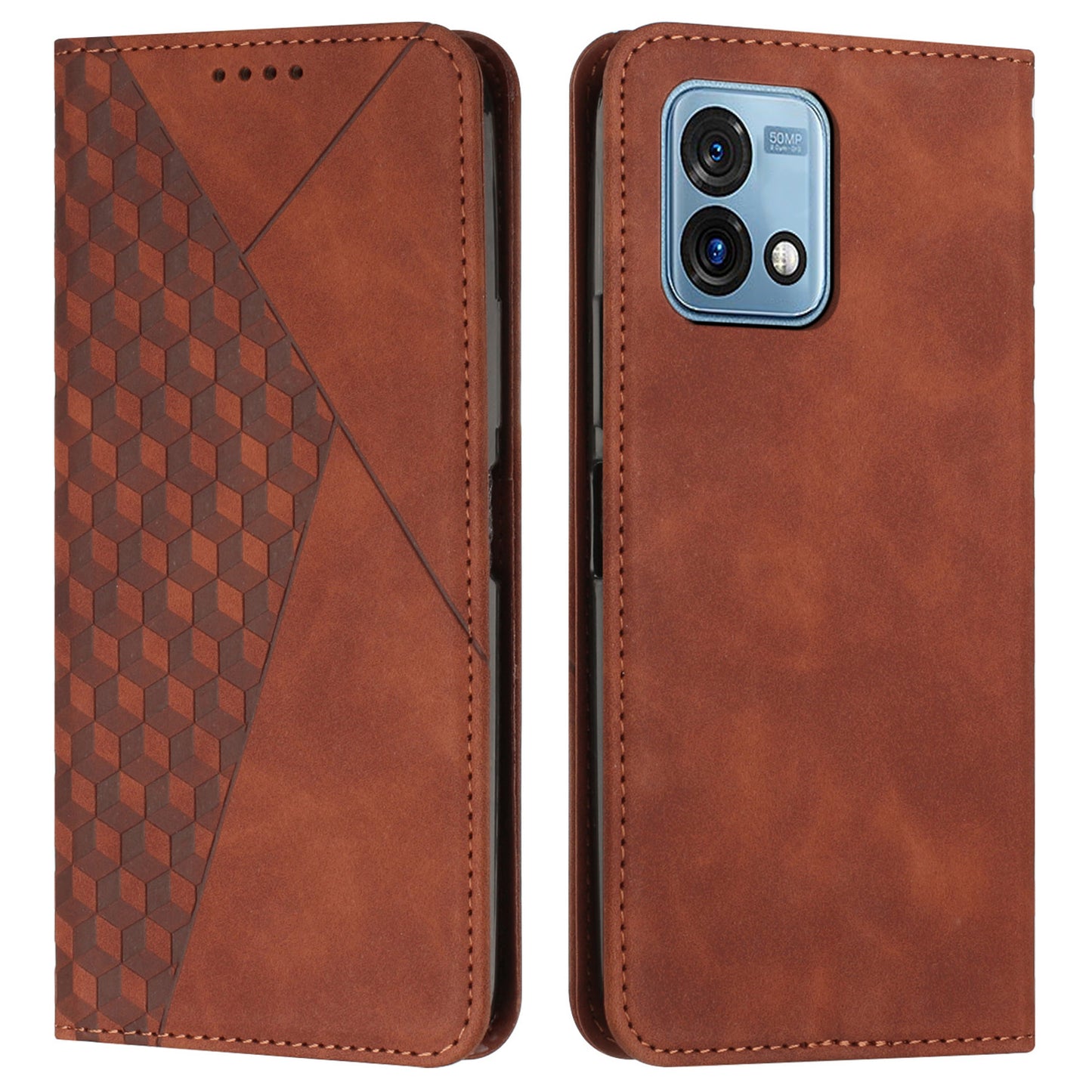 For Motorola Moto G Stylus 5G (2023) Wallet Stand Phone Case Imprinted Rhombus Pattern Leather Cover