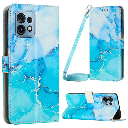 For Motorola Edge+ (2023) / Edge 40 Pro 5G / Moto X40 5G Wallet  Phone Case PU Leather Marble Pattern Stand Flip Cover with Shoulder Strap