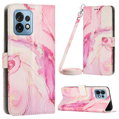 For Motorola Edge+ (2023) / Edge 40 Pro 5G / Moto X40 5G Wallet  Phone Case PU Leather Marble Pattern Stand Flip Cover with Shoulder Strap