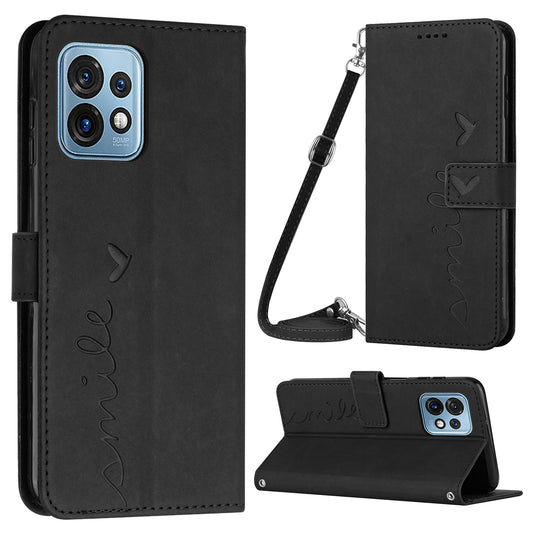 For Motorola Edge+ (2023) / Edge 40 Pro 5G / Moto X40 5G Phone Case Heart Shape Wallet Stand Leather Cover with Shoulder Strap