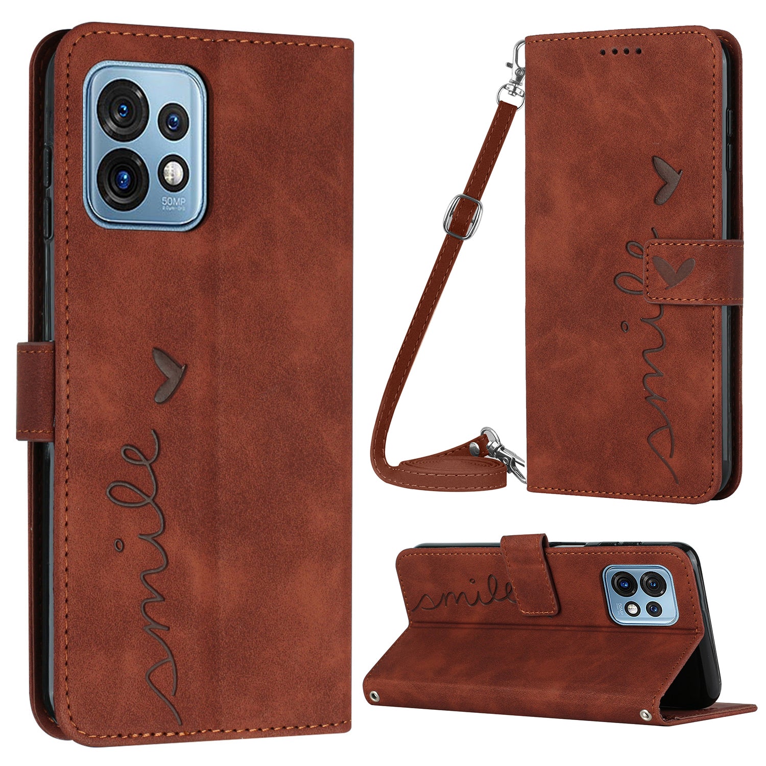 For Motorola Edge+ (2023) / Edge 40 Pro 5G / Moto X40 5G Phone Case Heart Shape Wallet Stand Leather Cover with Shoulder Strap