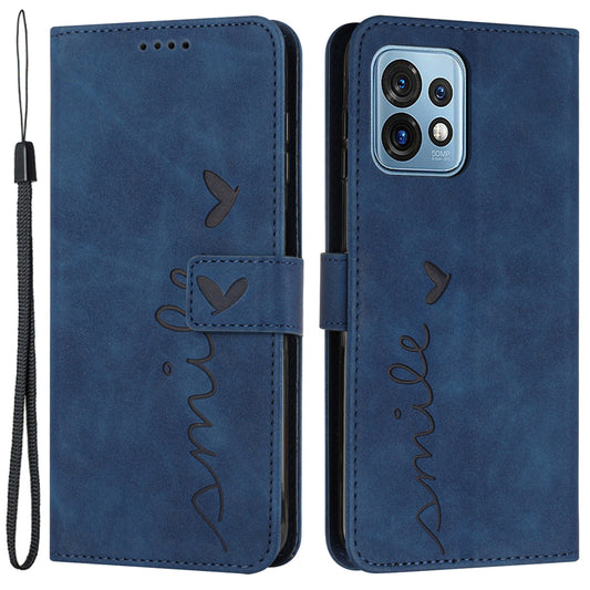 For Motorola Edge+ (2023) / Edge 40 Pro 5G / Moto X40 5G Imprinted Heart Cover Stand Wallet Leather Phone Case with Strap