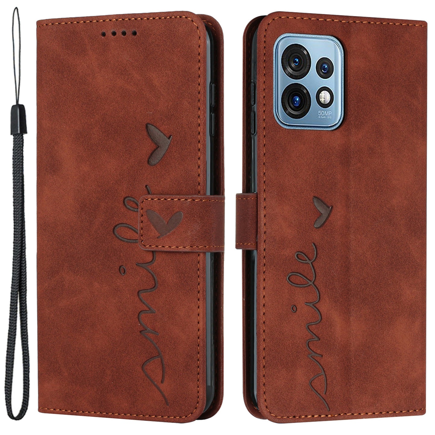 For Motorola Edge+ (2023) / Edge 40 Pro 5G / Moto X40 5G Imprinted Heart Cover Stand Wallet Leather Phone Case with Strap