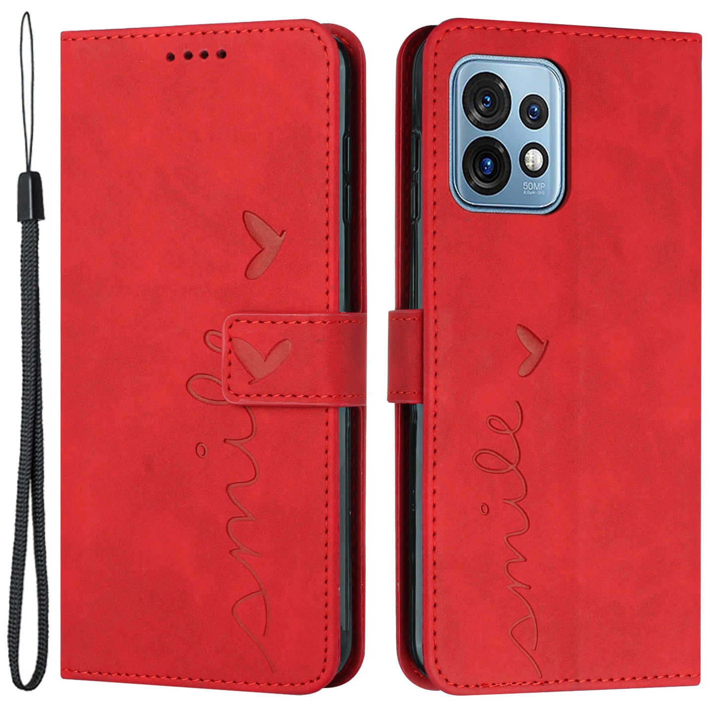 For Motorola Edge+ (2023) / Edge 40 Pro 5G / Moto X40 5G Imprinted Heart Cover Stand Wallet Leather Phone Case with Strap