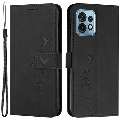 For Motorola Edge+ (2023) / Edge 40 Pro 5G / Moto X40 5G Imprinted Heart Cover Stand Wallet Leather Phone Case with Strap