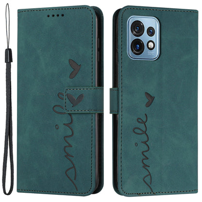 For Motorola Edge+ (2023) / Edge 40 Pro 5G / Moto X40 5G Imprinted Heart Cover Stand Wallet Leather Phone Case with Strap