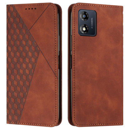 For Motorola Moto E13 4G Phone Case Imprinted Rhombus Pattern Leather Cover Wallet Stand Case