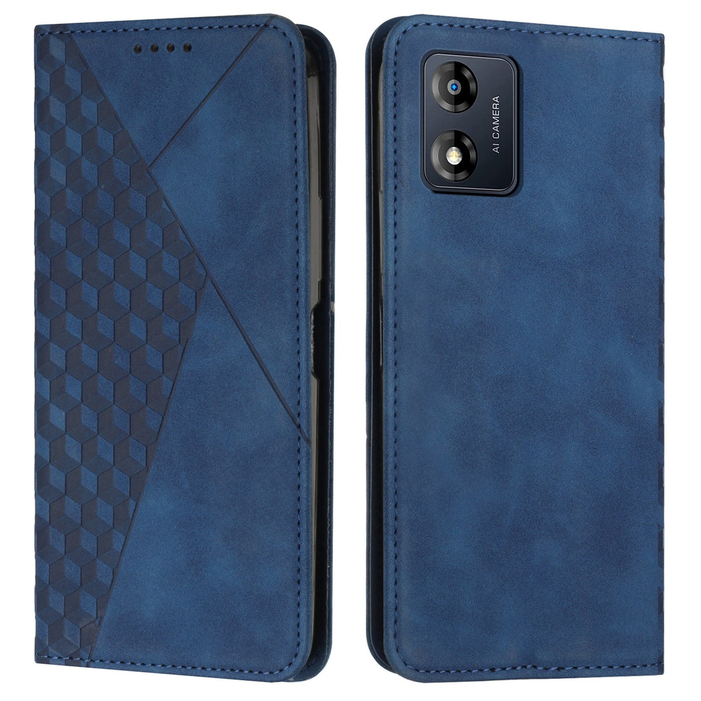 For Motorola Moto E13 4G Phone Case Imprinted Rhombus Pattern Leather Cover Wallet Stand Case