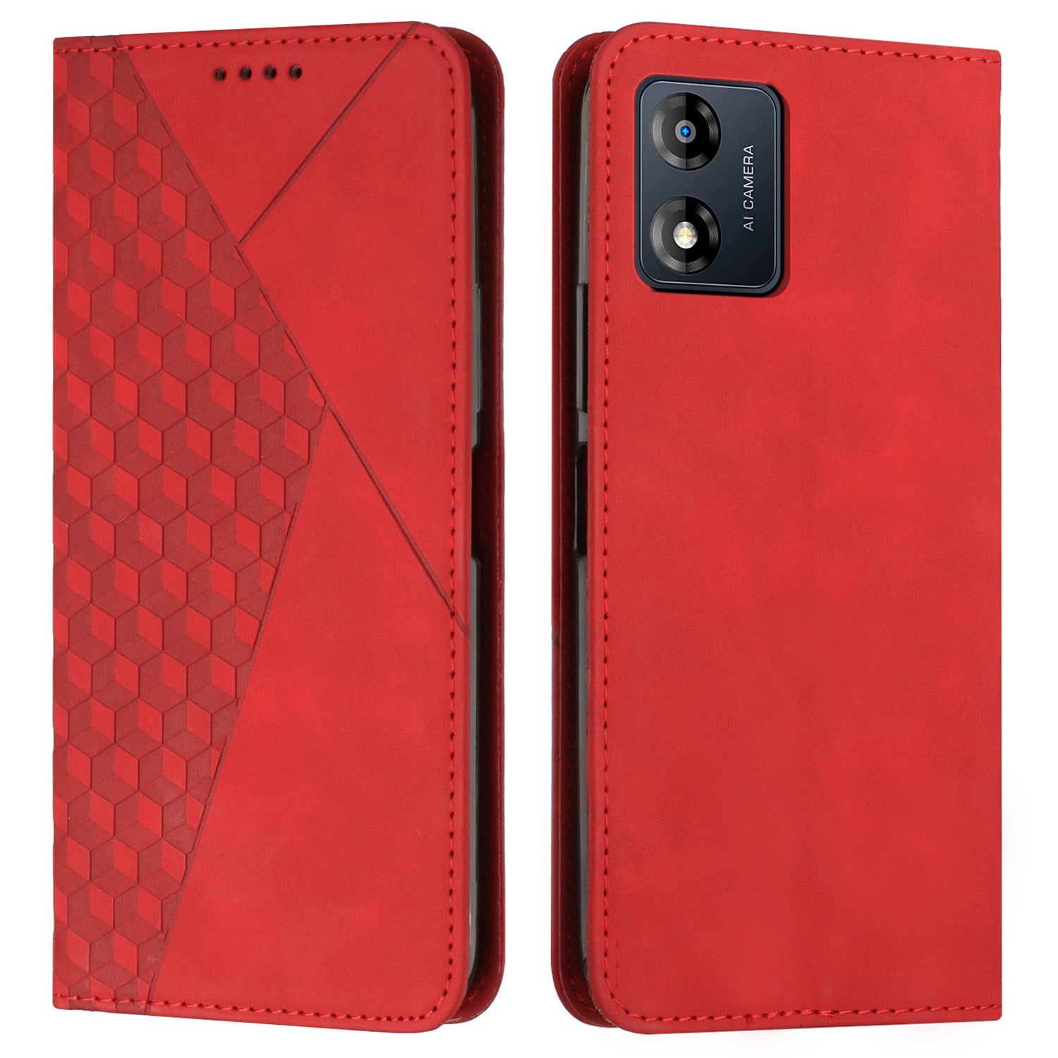 For Motorola Moto E13 4G Phone Case Imprinted Rhombus Pattern Leather Cover Wallet Stand Case