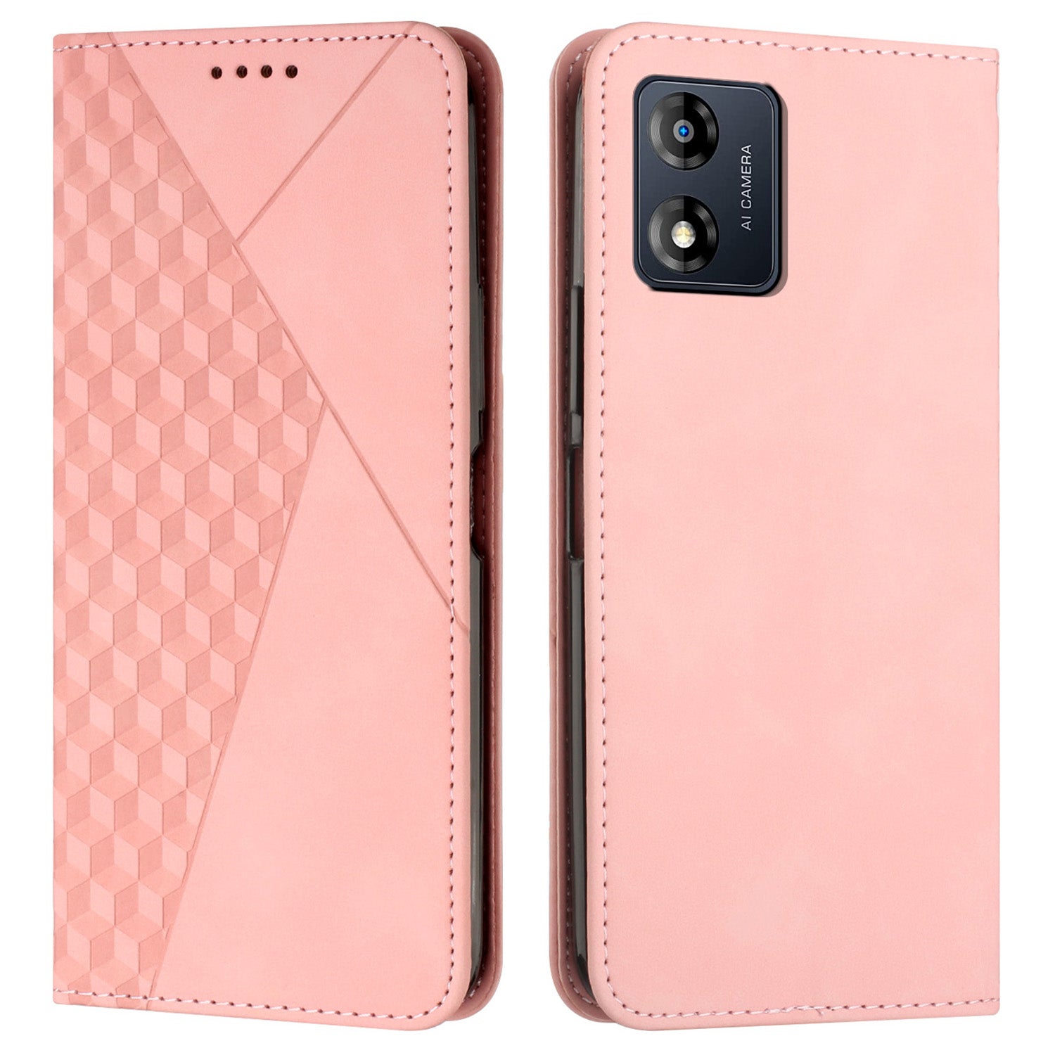 For Motorola Moto E13 4G Phone Case Imprinted Rhombus Pattern Leather Cover Wallet Stand Case