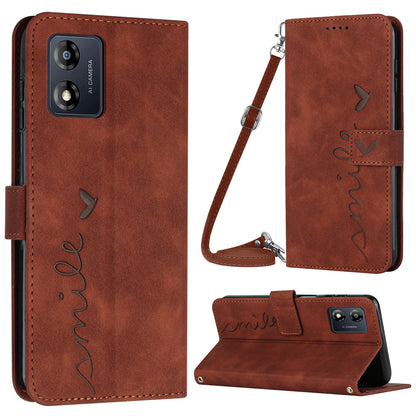 For Motorola Moto E13 4G Phone Leather Case Wallet Stand Heart Shape Phone Cover with Shoulder Strap