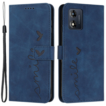 Flip Shell for Motorola Moto E13 4G with Strap Imprinted Heart Shape Wallet Leather Phone Stand Case